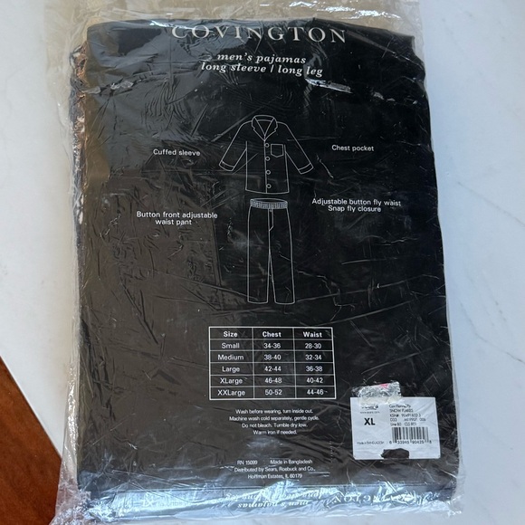 NWT Men's Pajamas Top & Pants SET Snowflake Shirt Size XL Cotton Navy Covington - Picture 7 of 10